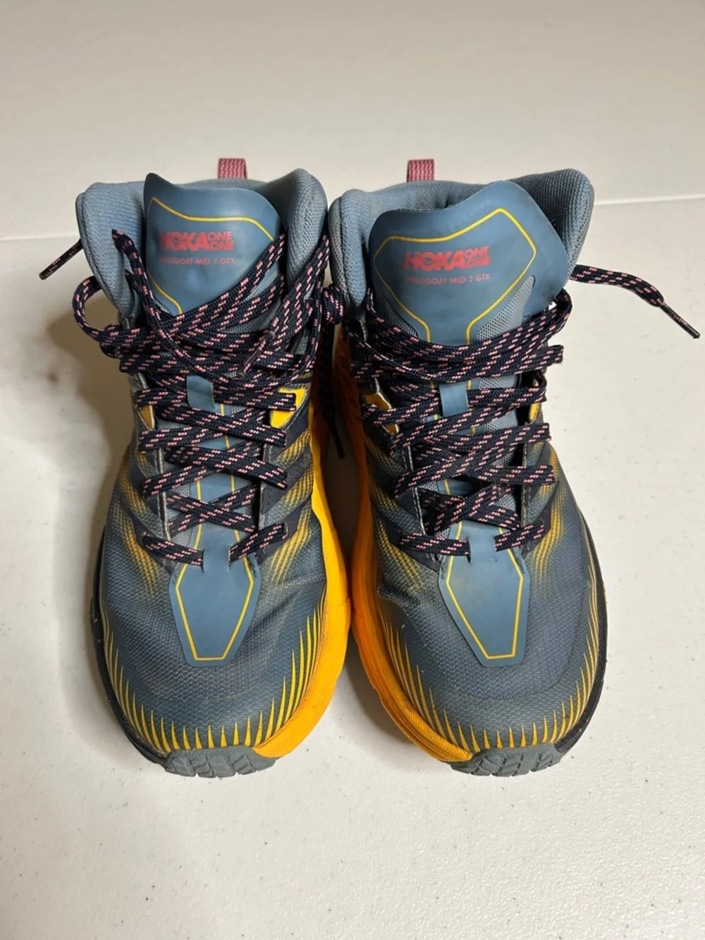 Hoka One One Gray and Yellow Trail Running Shoes SIZE 7